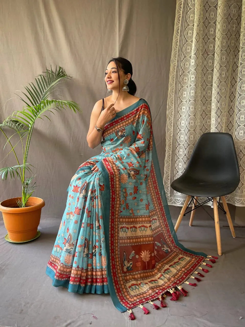 Pure Malai Cotton Saree with Kalamkari Pattern | Kadambari Cotton Sarees